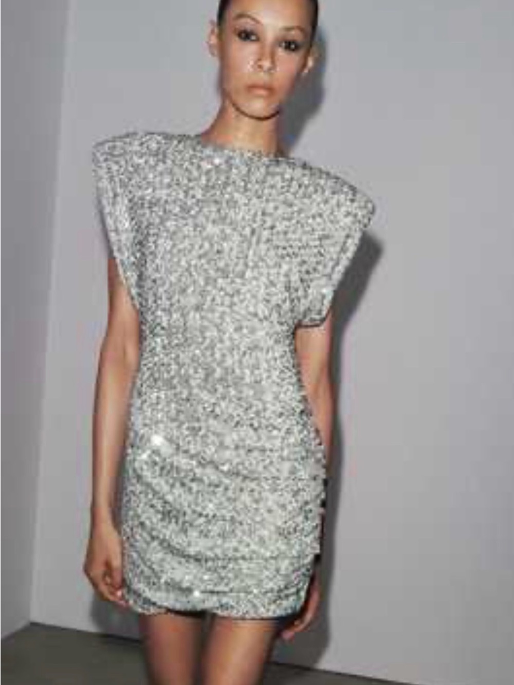 ZARA Short Sequinned Dress with Shoulder Pads